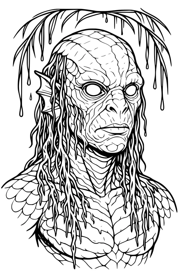 Free Kraken Sea Monster Coloring Page - Kelp-Haired Ocean Guardian Portrait (Printable PDF)
