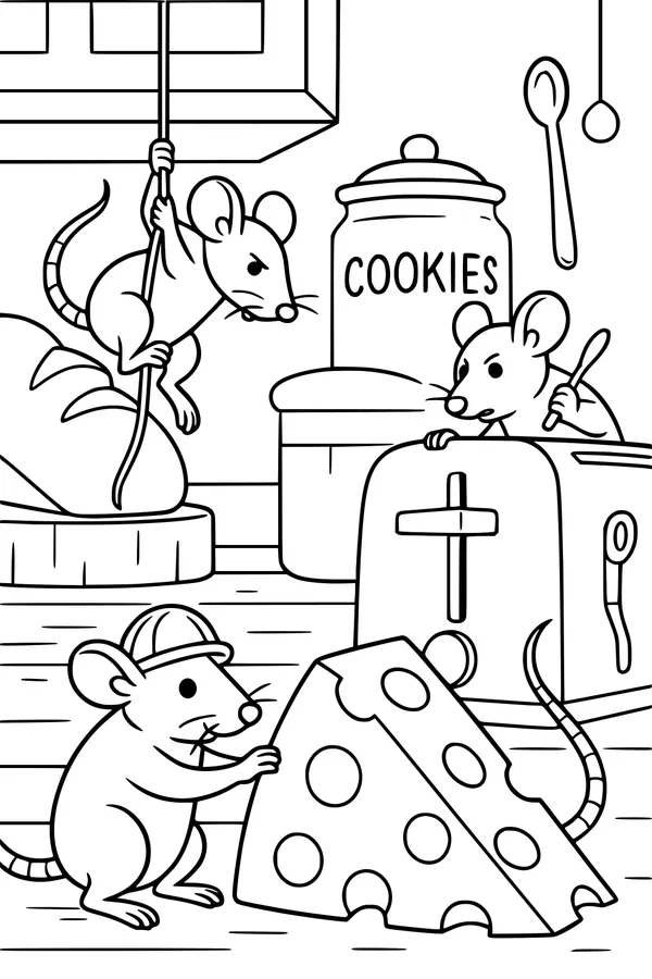 Free Rat Coloring Page - Playful Kitchen Cheese Caper (Printable PDF)
