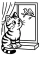 Free Cat Coloring Page - Tabby Watching Birds on a Windowsill (Printable PDF)