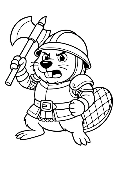 Free Beaver Coloring Page - Brave Knight With Axe (Printable PDF)