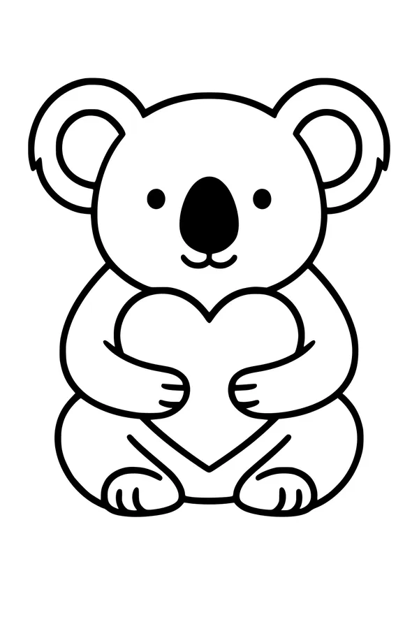 Free Koala Coloring Page - Cute Koala Hugging a Big Heart (Printable PDF)