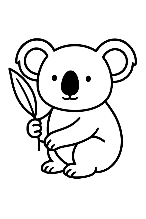 Free Koala Coloring Page - Cute Koala With Leafy Treat (Printable PDF)