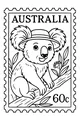 Free Koala Coloring Page - Cute Koala in Australian Postage Stamp (Printable PDF)