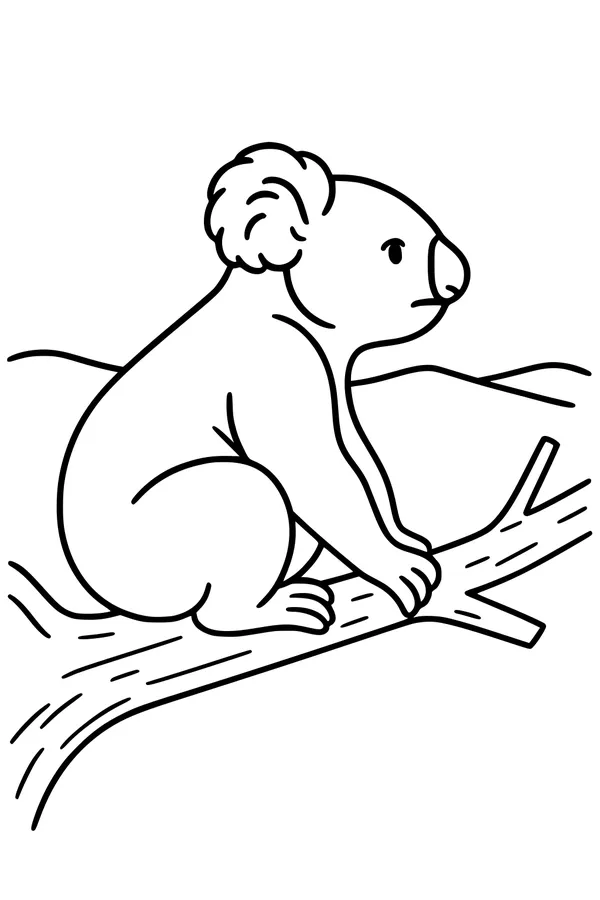 Free Koala Coloring Page - Cute Koala on Tree Branch (Printable PDF)