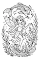 Free Fairy Coloring Page - Pond Fairy Riding Koi Fish (Printable PDF)