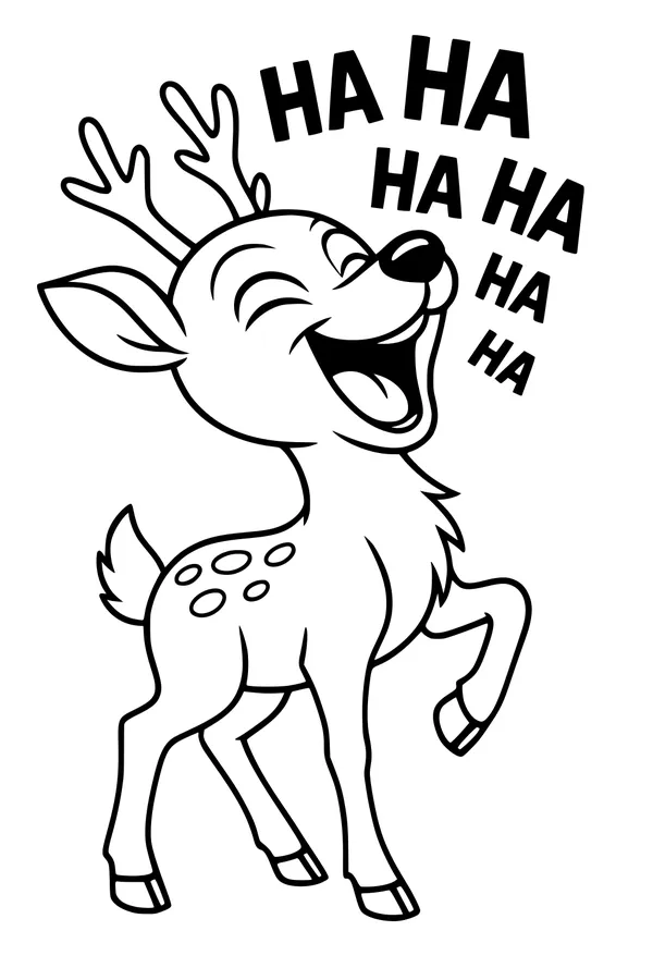 Free Deer Coloring Page - Laughing Cartoon Fawn in Forest (Printable PDF)