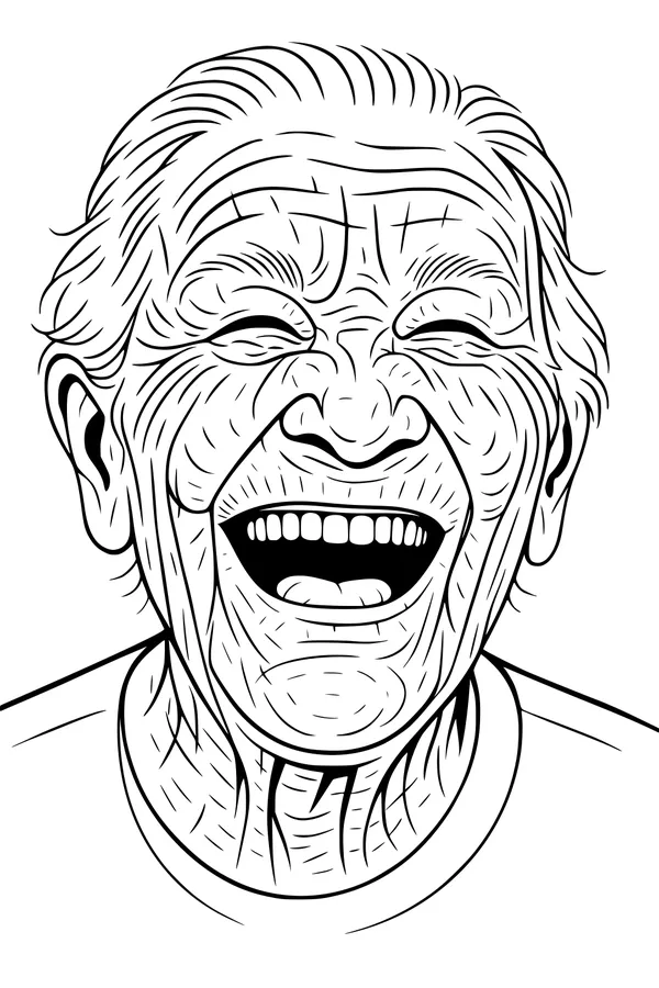 Free Grandpa Coloring Page - Laughing Elderly Portrait (Printable PDF)