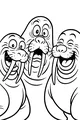 Free Walrus Coloring Page - Three Cheery Cartoon Friends (Printable PDF)