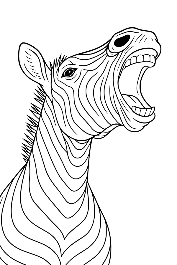 Free Zebra Coloring Page - Big Yawn Portrait With Stripes (Printable PDF)