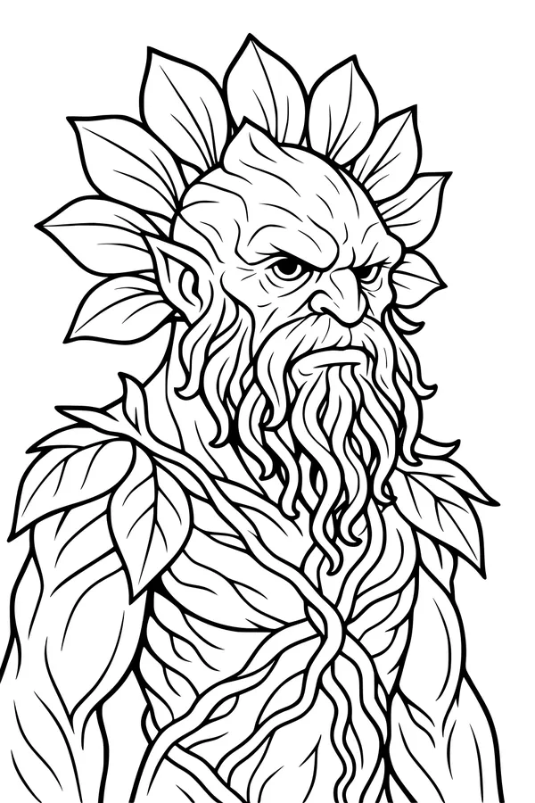 Free Forest Elemental Coloring Page - Grandpa Leaf Nature Guardian (Printable PDF)