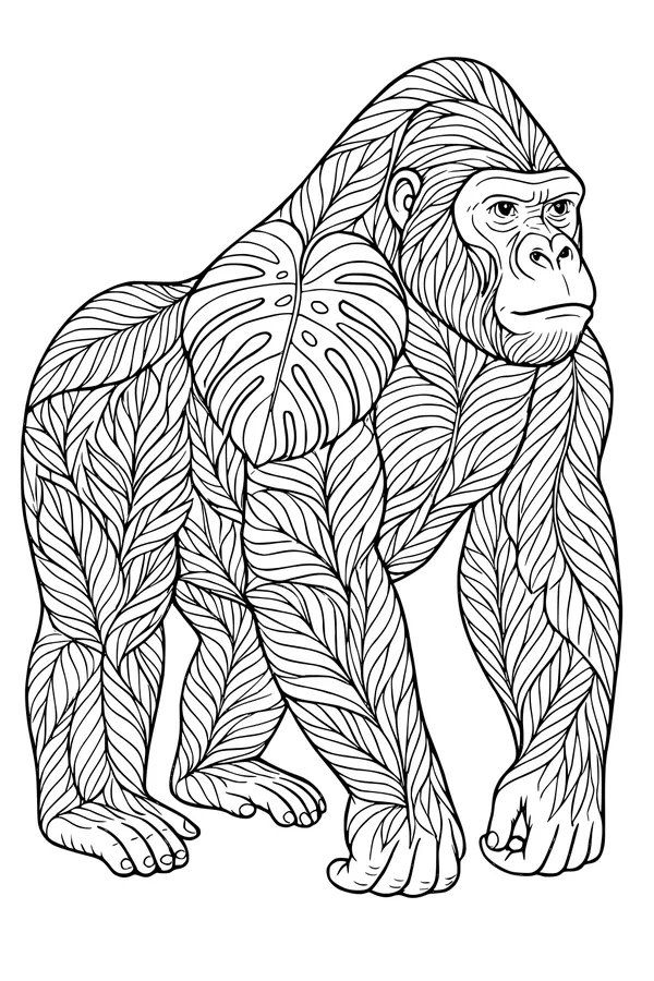Free Gorilla Coloring Page - Jungle King with Leafy Armor (Printable PDF)