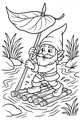 Free Gnome Coloring Page - River Raft Ride with Leaf Sail (Printable PDF)