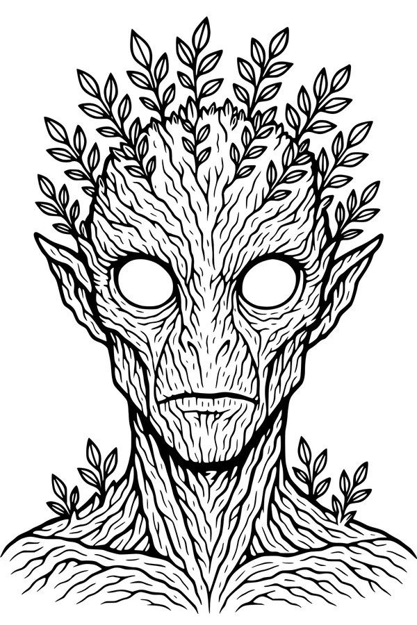 Free Alien Coloring Page - Leafy Plant Creature Portrait (Printable PDF)