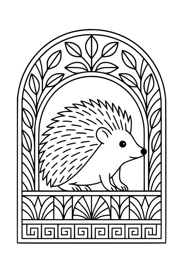 Free Hedgehog Coloring Page - Cartoon Hedgehog on Patterned Path (Printable PDF)
