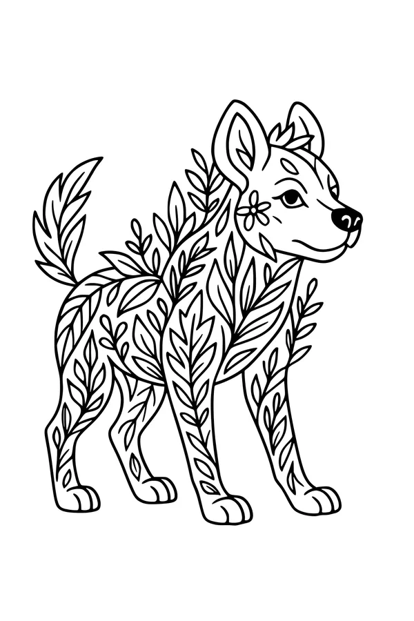 Free Hyena Coloring Page - Leafy Floral Jungle Design (Printable PDF)