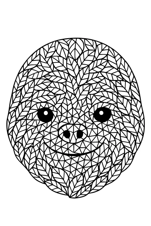 Free Sloth Coloring Page - Smiling Leafy Face Pattern (Printable PDF)
