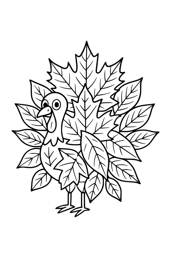 Free Thanksgiving Turkey Coloring Page - Cute Leafy Tail Bird (Printable PDF)