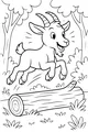 Free Goat Coloring Page - Happy Goat Jumping in Forest (Printable PDF)