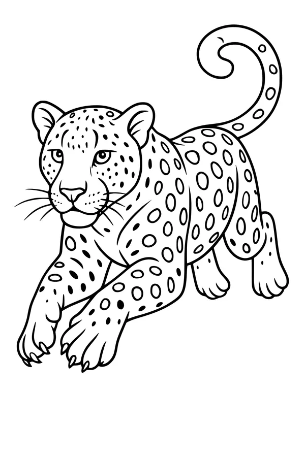 Free Leopard Coloring Page - Walking With Curled Tail (Printable PDF)