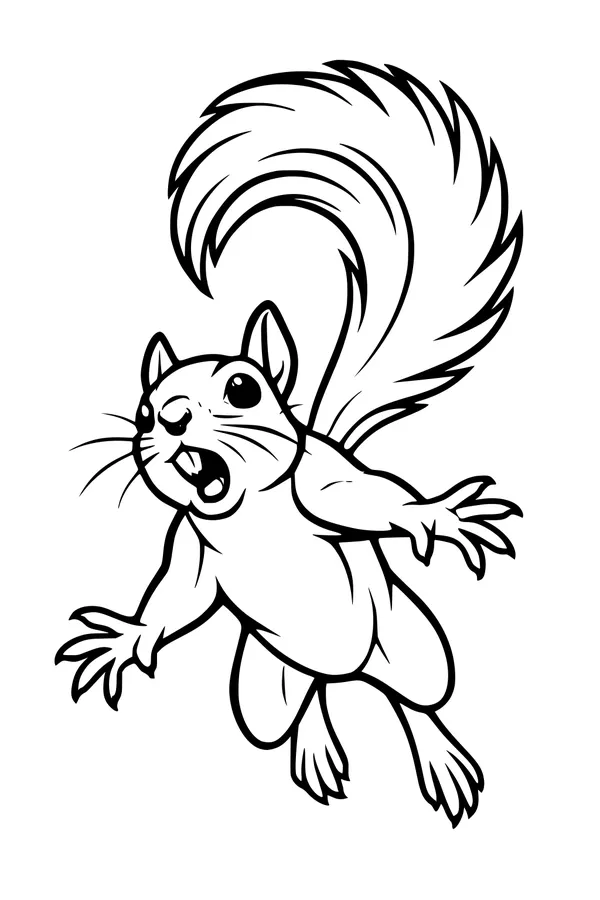 Free Squirrel Coloring Page - Cartoon Mr. Nutters Leaping (Printable PDF)