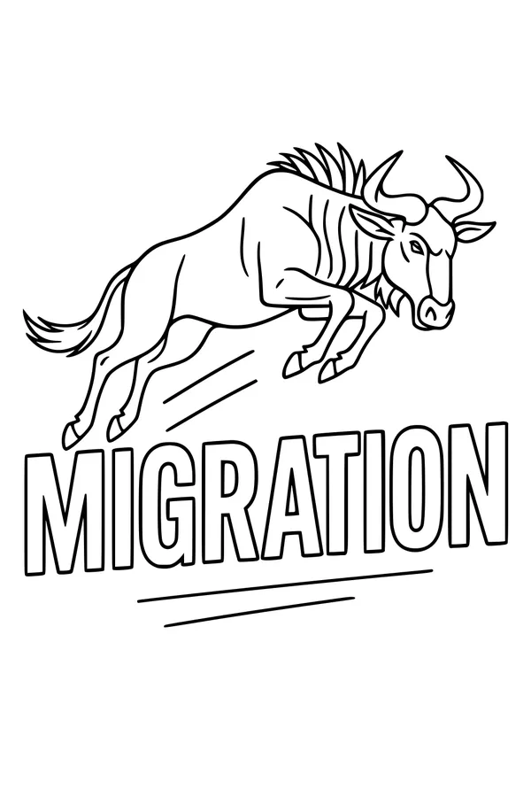 Free Wildebeest Coloring Page - Leaping Migration Safari Scene (Printable PDF)
