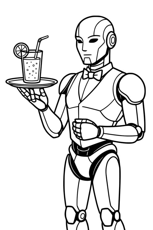 Free Robot Waiter Coloring Page - Lemonade Butler Bot (Printable PDF)