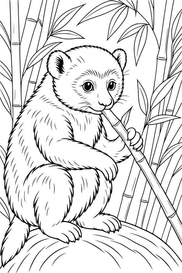 Free Lemur Coloring Page - Young Lemur Eating Bamboo (Printable PDF)