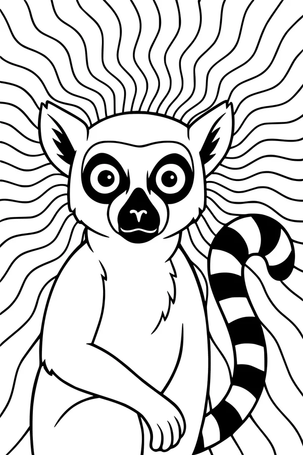 Free Lemur Coloring Page - Wide-Eyed Jungle Lemur With Striped Tail (Printable PDF)