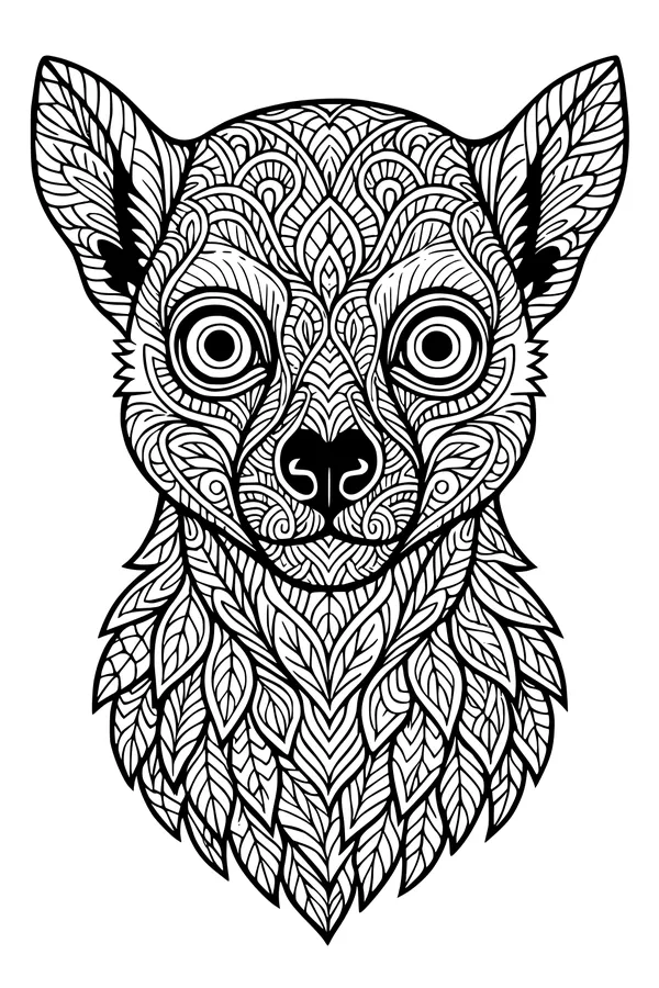 Free Lemur Coloring Page - Detailed Leafy Swirl Face (Printable PDF)