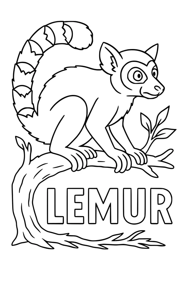 Free Lemur Coloring Page - Cute Lemur on Tree Branch (Printable PDF)