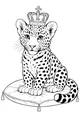 Free Leopard Coloring Page - Royal Cub on Cushion (Printable PDF)