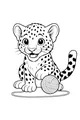 Free Leopard Cub Coloring Page - Cute Spotted Kitten With Yarn Ball (Printable PDF)