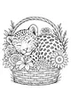 Free Leopard Coloring Page - Cute Cub Napping in Flower Basket (Printable PDF)