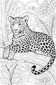 Free Leopard Coloring Page - Lounging in a Leafy Jungle (Printable PDF)