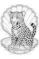 Free Leopard Coloring Page - Young Leopard in Seashell Throne (Printable PDF)