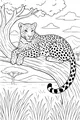 Free Leopard Coloring Page - Spotted Cat Lounging in Savannah Tree (Printable PDF)