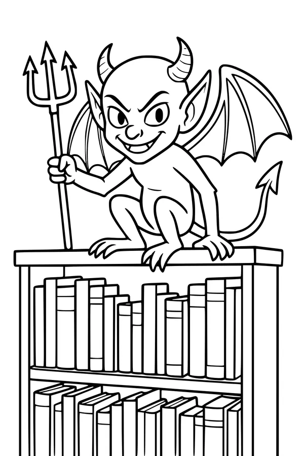 Free Goblin Coloring Page - Mischievous Library Shelf Goblin (Printable PDF)