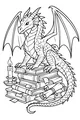 Free Dragon Coloring Page - Library Guardian on Books and Scrolls (Printable PDF)