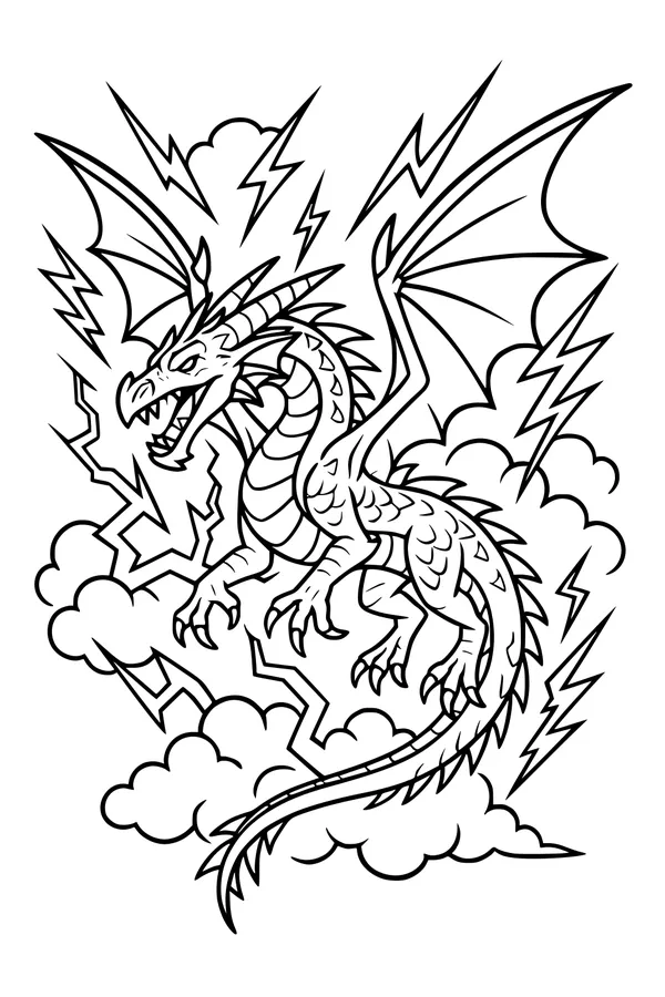 Free Dragon Coloring Page - Thunderstorm Sky Flight (Printable PDF)