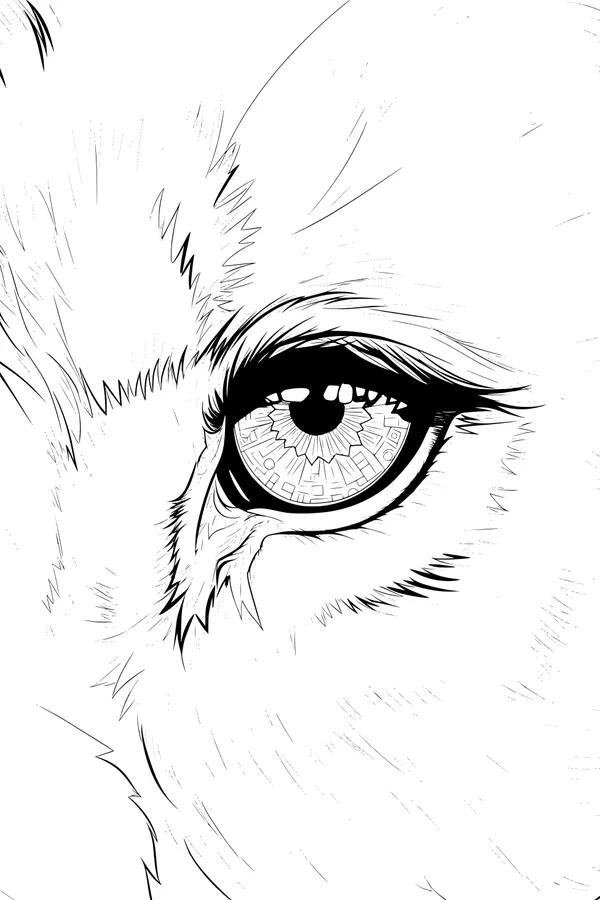Free Lion Coloring Page - Close-Up Glimmering Eye Detail (Printable PDF)