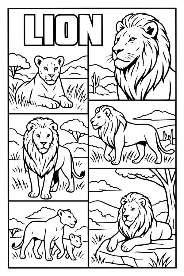 Free Lion Family Coloring Page - Majestic Lions in the Savanna (Printable PDF)