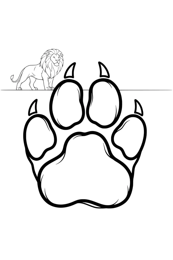 Free Lion Coloring Page - Majestic Lion With Giant Paw Print (Printable PDF)