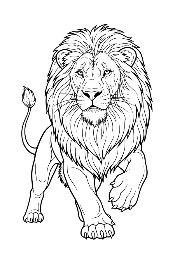 Free Lion Coloring Page - King Leo on a Mighty Stroll (Printable PDF)