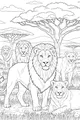 Free Lion Family Coloring Page - Five Lions in Sunny Savannah (Printable PDF)