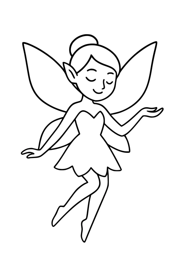 Free Fairy Coloring Page - Little Winged Girl in Petal Dress (Printable PDF)