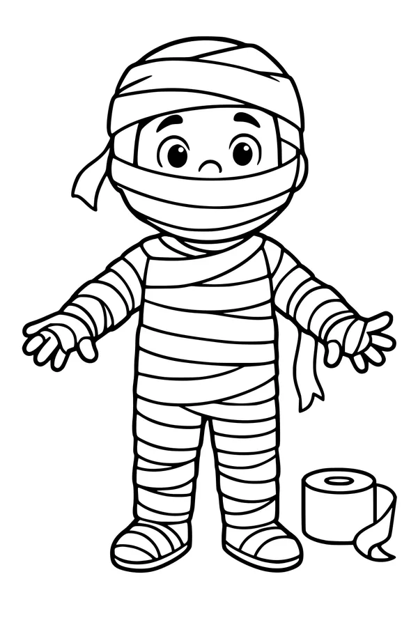 Free Mummy Boy Coloring Page - Cute Halloween Costume (Printable PDF)