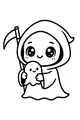 Free Grim Reaper Boy Coloring Page - Cute Reaper With Happy Ghost (Printable PDF)