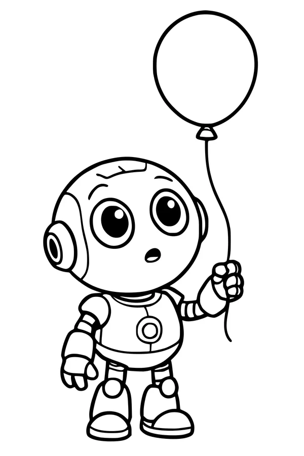 Free Robot Coloring Page - Little Bot With Balloon (Printable PDF)