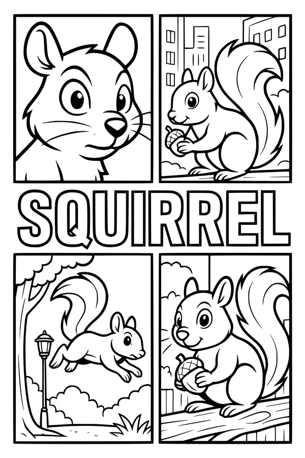 Free Squirrel Coloring Page - Cartoon Park Adventure Scenes (Printable PDF)