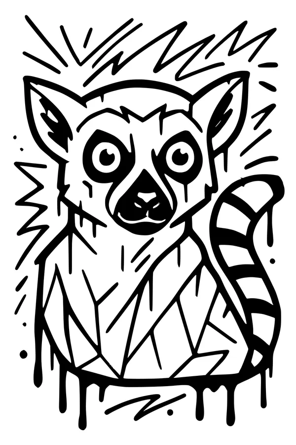 Free Lemur Coloring Page - Wide-Eyed Lemur With Stripey Tail (Printable PDF)